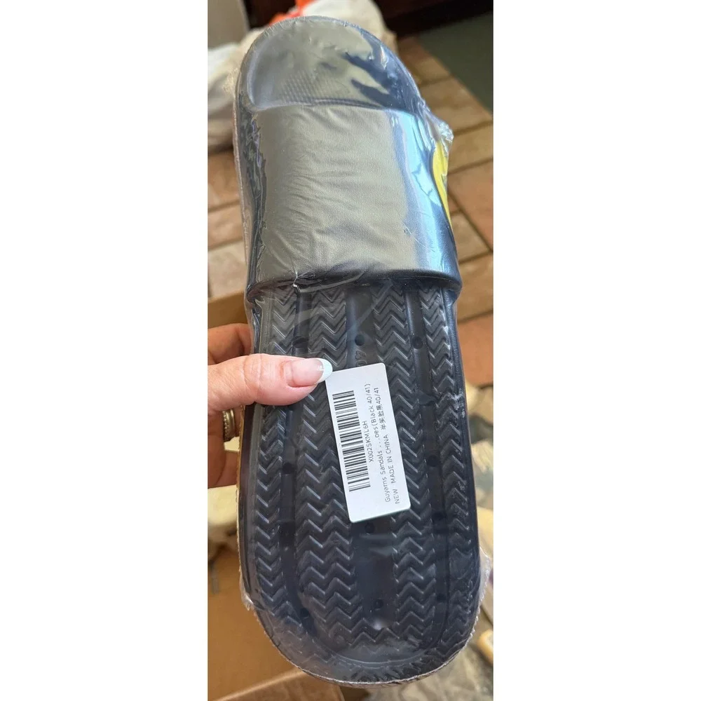 Guyarns Smiley Face Slide Sandals Black Yellow Emoji Casual Slip On Shoes 40/41